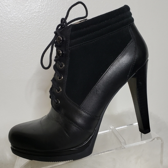 French Connection Sarina Lace Up Bootie Leather Ankle Padded Boots Mobwife Gloss - Picture 12 of 16